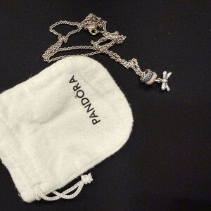 Pandora Silver Necklace with Blue & Yellow Charms